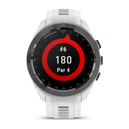Garmin Approach S70 - 42 мм | Black/Peach Ceramic Bezel with White Silicone Band