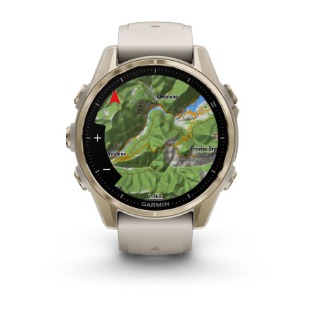 Garmin Fenix 8 - 43 мм AMOLED | Sapphire | Soft Gold with Fog grey/dark sandstone silicone band