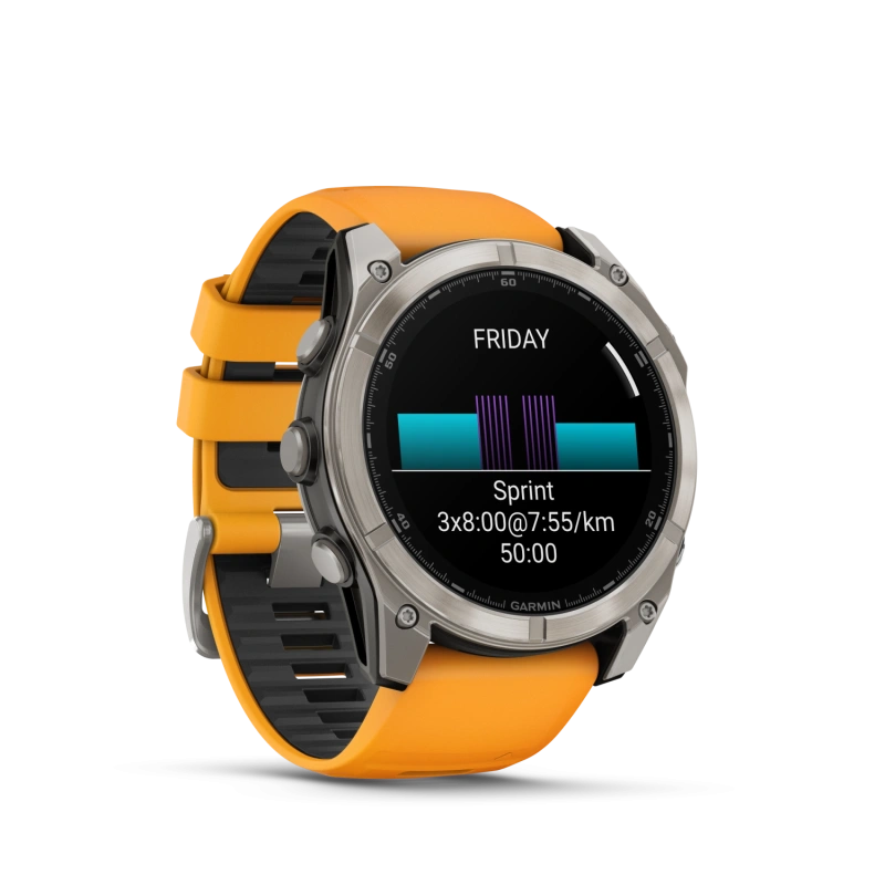 Garmin Fenix 8 - 51 мм AMOLED | SAPPHIRE | Titanium with Spark orange/graphite silicone band