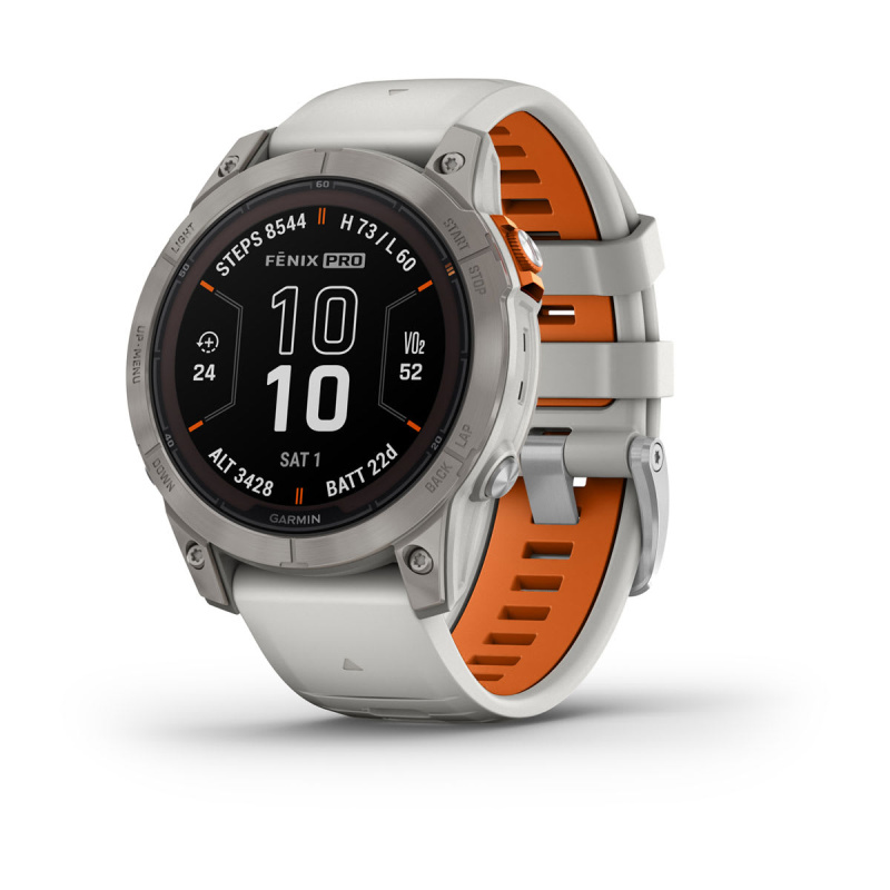 Garmin Fenix 7 Pro - 47 мм SOLAR | SAPPHIRE | Titanium with Fog Gray/Ember Orange Band