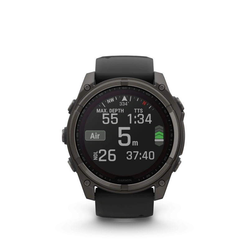 Garmin Fenix 8 - 51 мм SOLAR | SAPPHIRE | Carbon grey DLC titanium with Black/pebble grey silicone band
