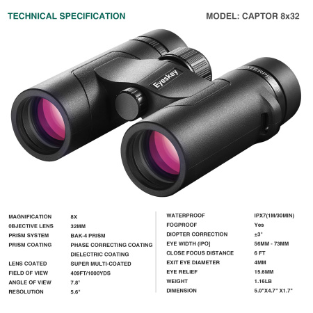 Бинокль Eyeskey Captor ED-8x32 EyeS-B111 от прозводителя Eyeskey