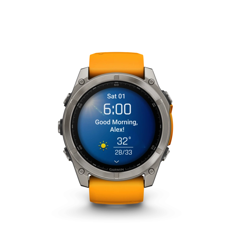 Garmin Fenix 8 - 51 мм AMOLED | SAPPHIRE | Titanium with Spark orange/graphite silicone band